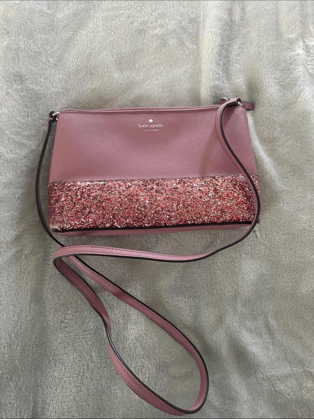kate spade rose pink glitter panel crossbody bag